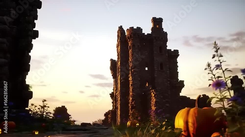 Ruined castle halloween sunset