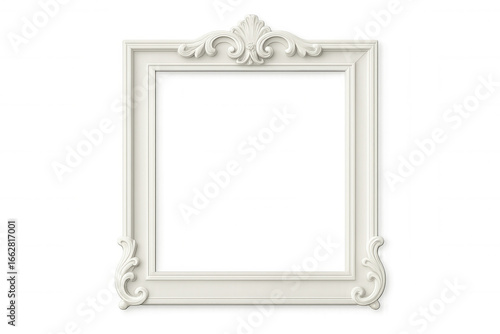 Classic white baroque ornate frame with transparent background, perfect for showcasing artwork or photos