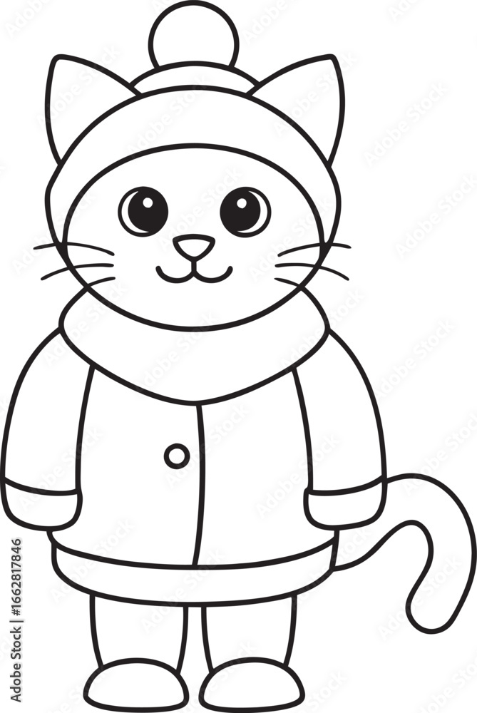 Fototapeta premium Cute Cat Wearing Winter Clothes Ready for Cold Weather and Snow