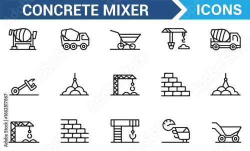 Illustrative Concrete Mixer and Building Site Equipment Icons