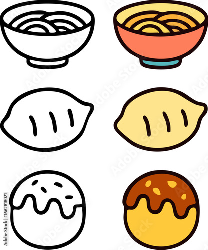 Asian Food Icons Set Illustration.