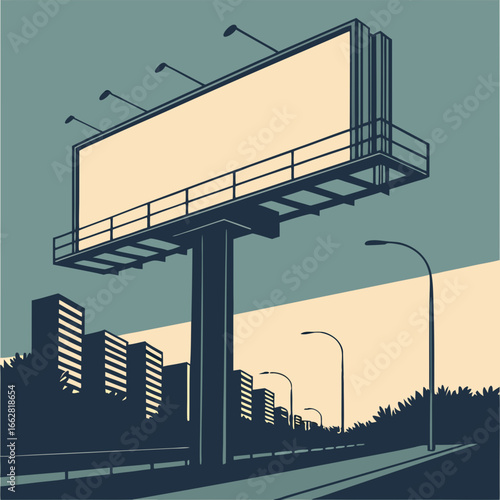 Large Blank Billboard in City at Dusk