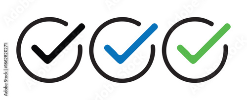 Simple Tick Mark Icons in Square Boxes. Vector illustration 