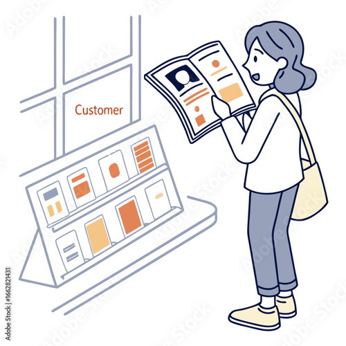 Woman Reading Brochure at Product Display