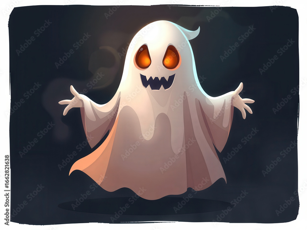 Obraz premium Cute Halloween Ghost Illustration with Spooky Orange Eyes