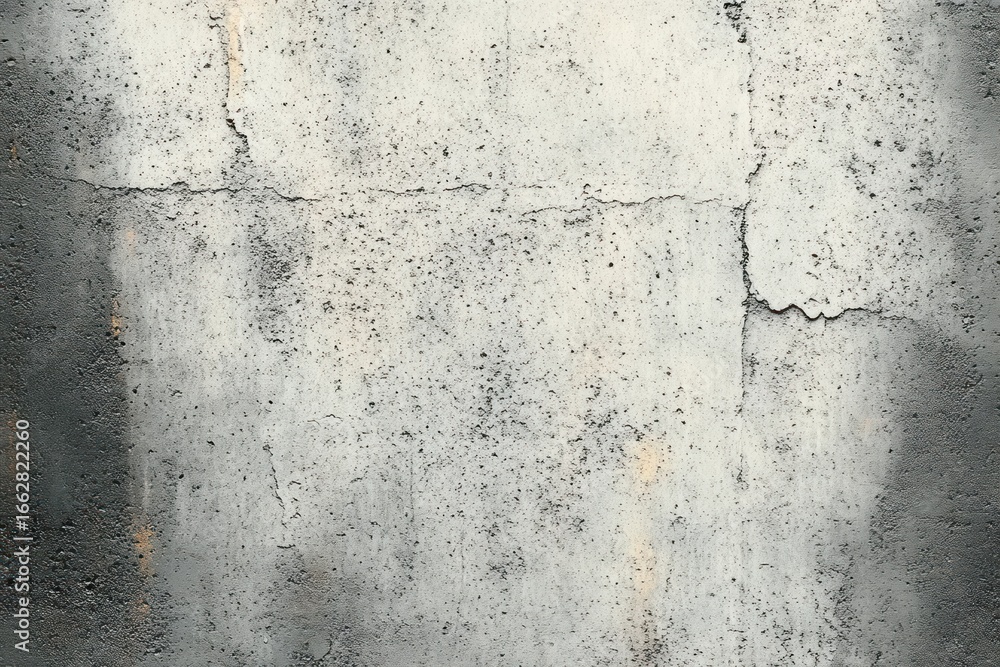 Obraz premium Close-up of a weathered cracked concrete wall with peeling paint and textured surface showing signs of aging and wear