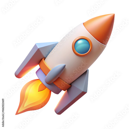 Cartoon style 3d rocket launching isolated on transparent background for space travel