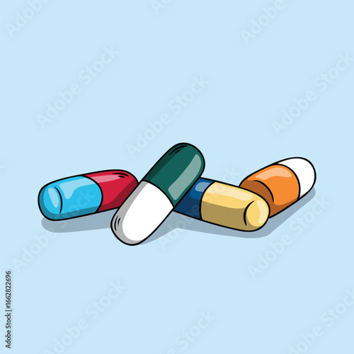 Colorful Medicine Capsules Illustration for Pharmacy Healthcare Drug Treatment and Medical Concept
