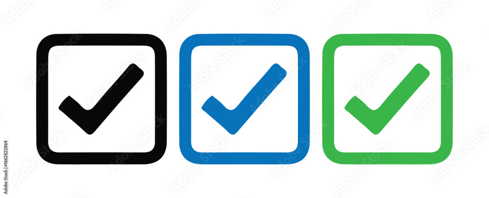 Black Blue Green Check Mark Symbols in a Row Vector illustration Black Blue Green Check Mark Symbols in a Row Vector illustration