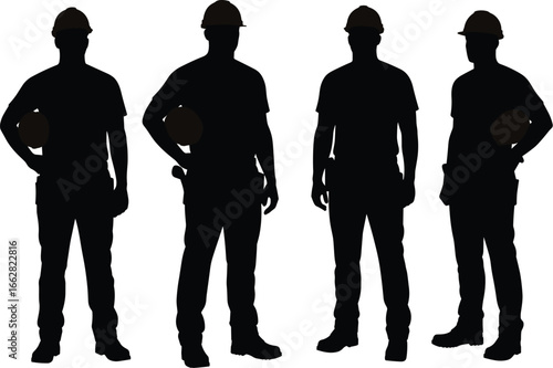 Construction Worker Silhouette Vector Collection, Digital Art of Industrial Laborers, Building Industry Professionals, Engineers and Manual Laborers, Black Silhouettes of Construction Team,