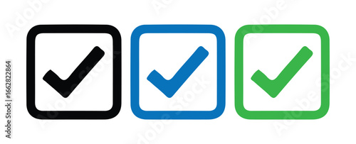 Black Blue Green Check Mark Symbols in a Row Vector illustration 