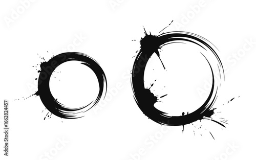 Two black ink circles on a white background zen circles
