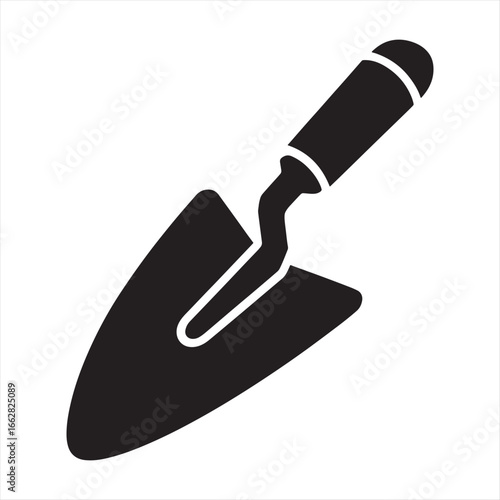 Minimalist Black Garden Trowel Illustration for Gardening and Planting Projects with Clean Lines and Modern Design Aesthetic