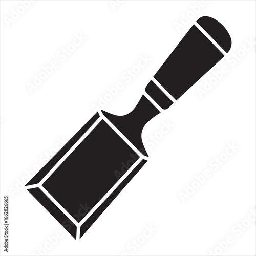 Chisel icon isolated on white background for woodworking and carpentry designs and illustrations depicting precision and craftsmanship in silhouette