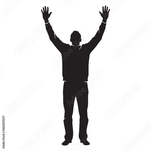 Silhouette of person standing with raised arms