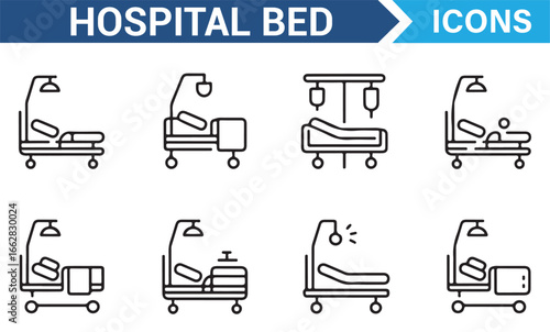 Vector Set of Hospital Beds and Healthcare Equipment for Design Use