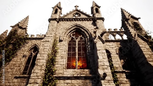 Ruined stone church facade