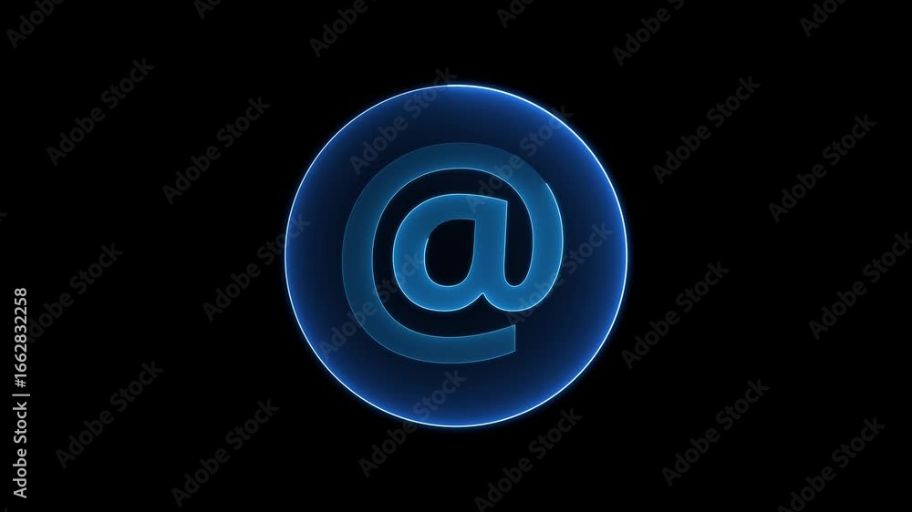 Neon Blue circle and @ icon Glowing neon line with black background.. 4k video Neon Blue circle and @ icon Glowing neon line with black background.. 4k video