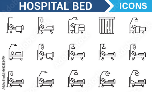 Hospital Bed and Medical Equipment Icons for Healthcare Design