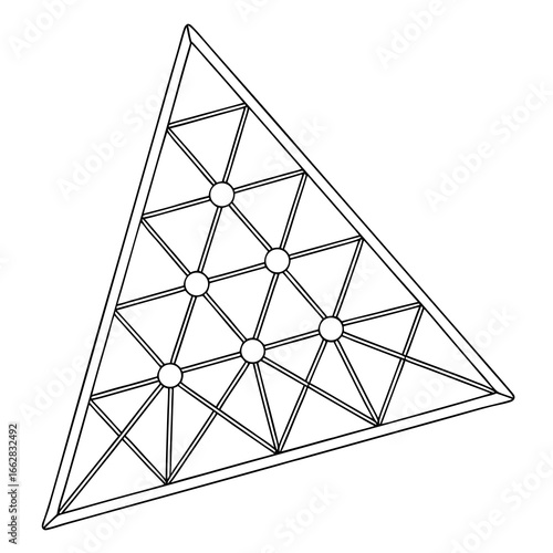 Abstract geometric triangular grid pattern with circular nodes for strategic games or network visualization