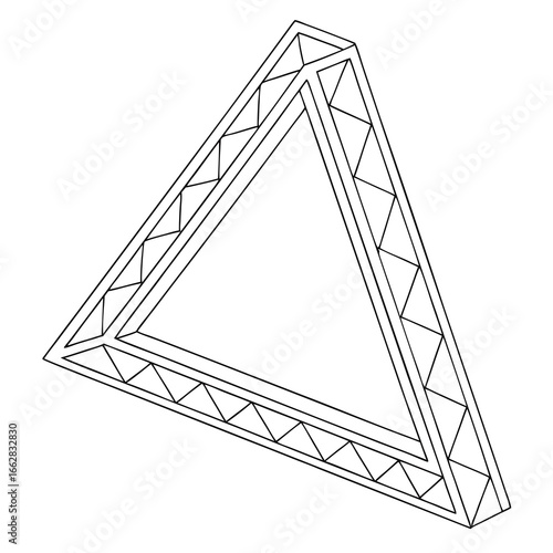 Geometric triangular prism structure with internal triangular bracing and a clean white background