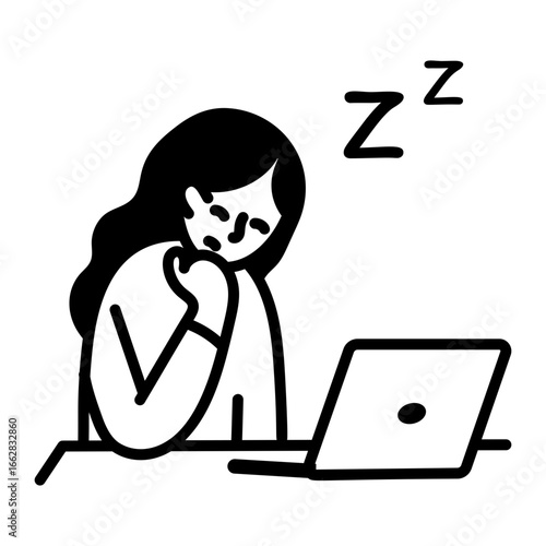 A doodle style icon showing sleeping employee

