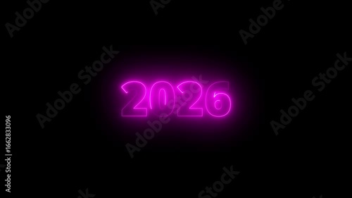 Glowing 2026 New Year's Eve. happy new year 2026, animated on black background with neon red text effect neon 2026 new year celebration