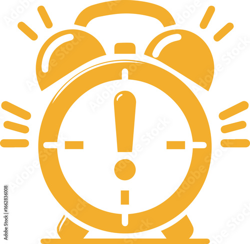 Alarm clock symbol with exclamation point for urgent reminders and time management