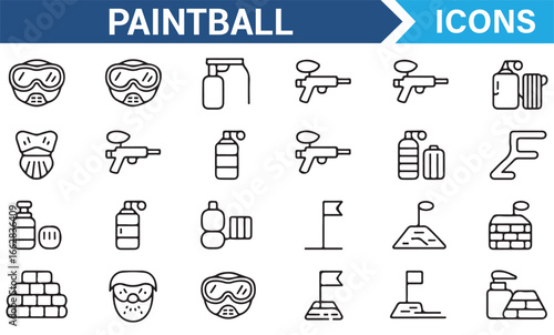 Paintball Gear Icons for Outdoor Sports and Active Lifestyle