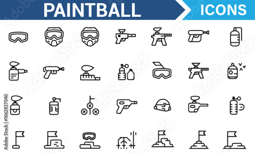 Vector Set of Paintball Tools, Masks, and Game Components
