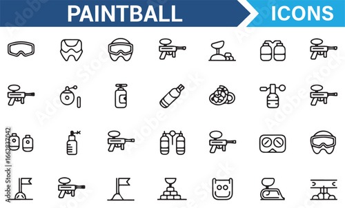 Paintball Game Equipment and Gear Icons for Tournament Design