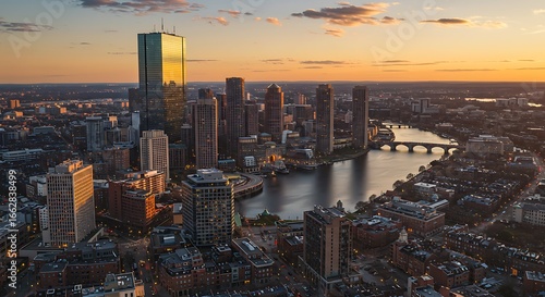 Wallpaper Mural An aerial view of Boston city skyline at sunset. Torontodigital.ca