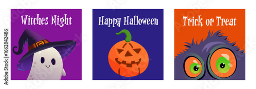 Halloween greeting card set with spooky illustrations