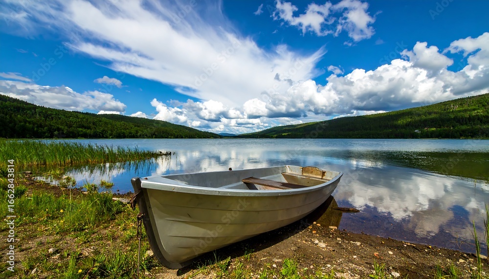 Obraz premium Lakeside scene with boat