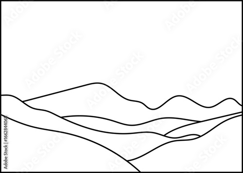 Landscape with Mountains, Hills, Simple Contour Coloring Page 