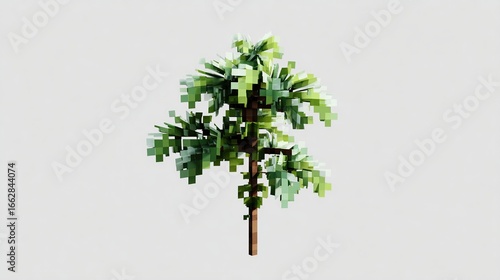 3D pixelated tree against a light gray background