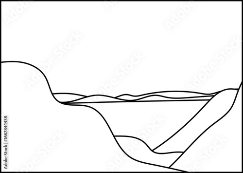 Landscape with Mountains, Steppe, Simple Contour Coloring Page 