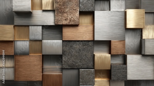 Geometric metal and stone blocks