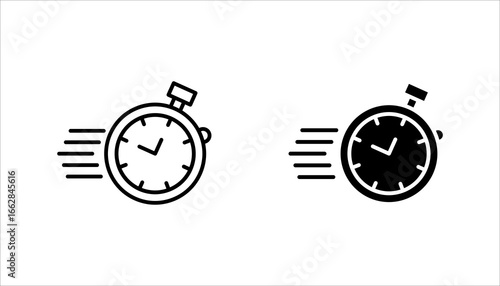 Fast response time clock vector symbol. quick, rush or faster work service icon. rapid delivery symbol.	
