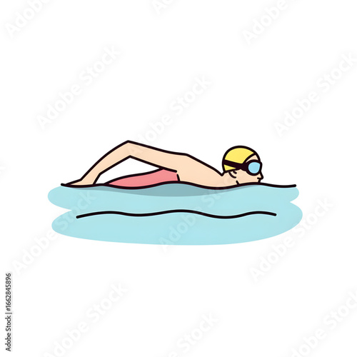 Young swimmer practicing freestyle stroke in blue water  