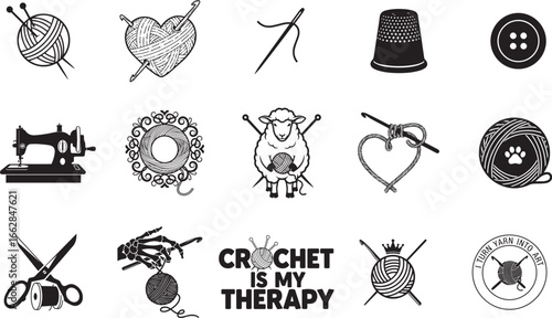 Crochet SVG Set | Crochet Queen, Funny Quotes & Yarn Heart Silhouettes | Knitting & Crochet Clipart Bundle