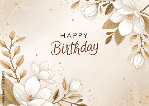 Elegant Happy Birthday Card with Floral Watercolor background. 