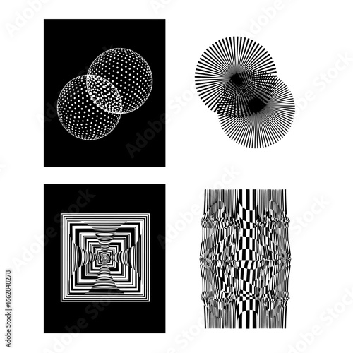 Abstract black and white geometric and organic art prints