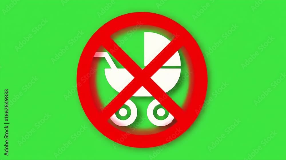 A red circle with a diagonal line through a white stroller, indicating a ban on strollers. A red circle with a diagonal line through a white stroller, indicating a ban on strollers.