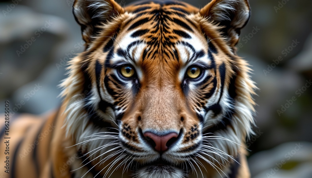 Fototapeta premium Closeup Fierce Tiger with Intense Golden Eyes