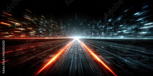 Futuristic highway through a vibrant city