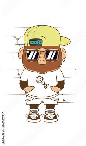 Vector illustration of hip hop monkey with three views and expressions