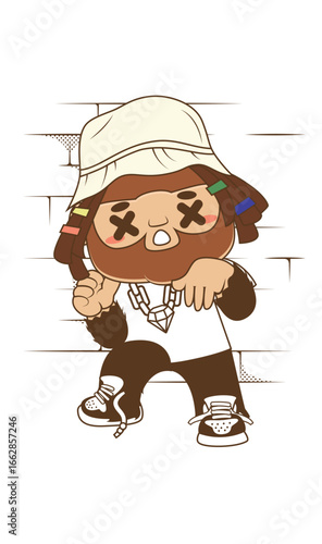 Vector illustration of hip hop monkey with three views and expressions
