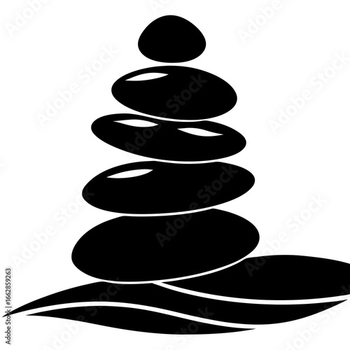 “Stack of smooth river stones balanced on the shore, zen concept”