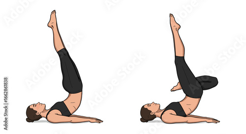 Pilates exercise routine woman demonstrating pilates roll over for core strengthening in fitness class promoting healthy lifestyle and flexible spine